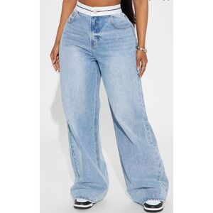 Fashion Nova Wide Leg Trouser Jeans Light Wash Size 1 Getting Back to Business